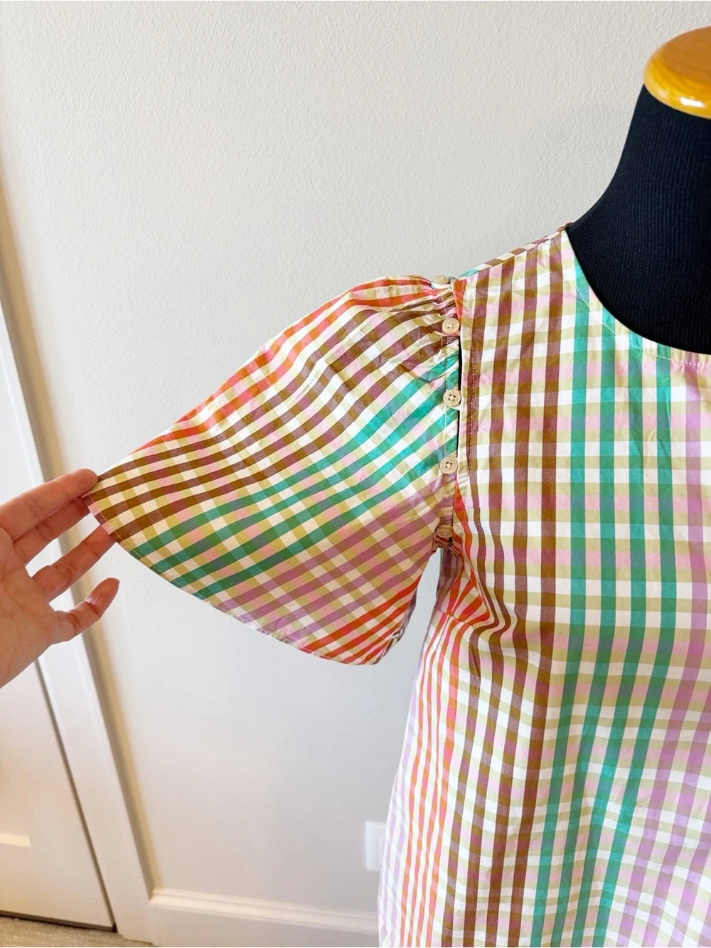 Kate Spade Multi Plaid Flutter Sleeve Top